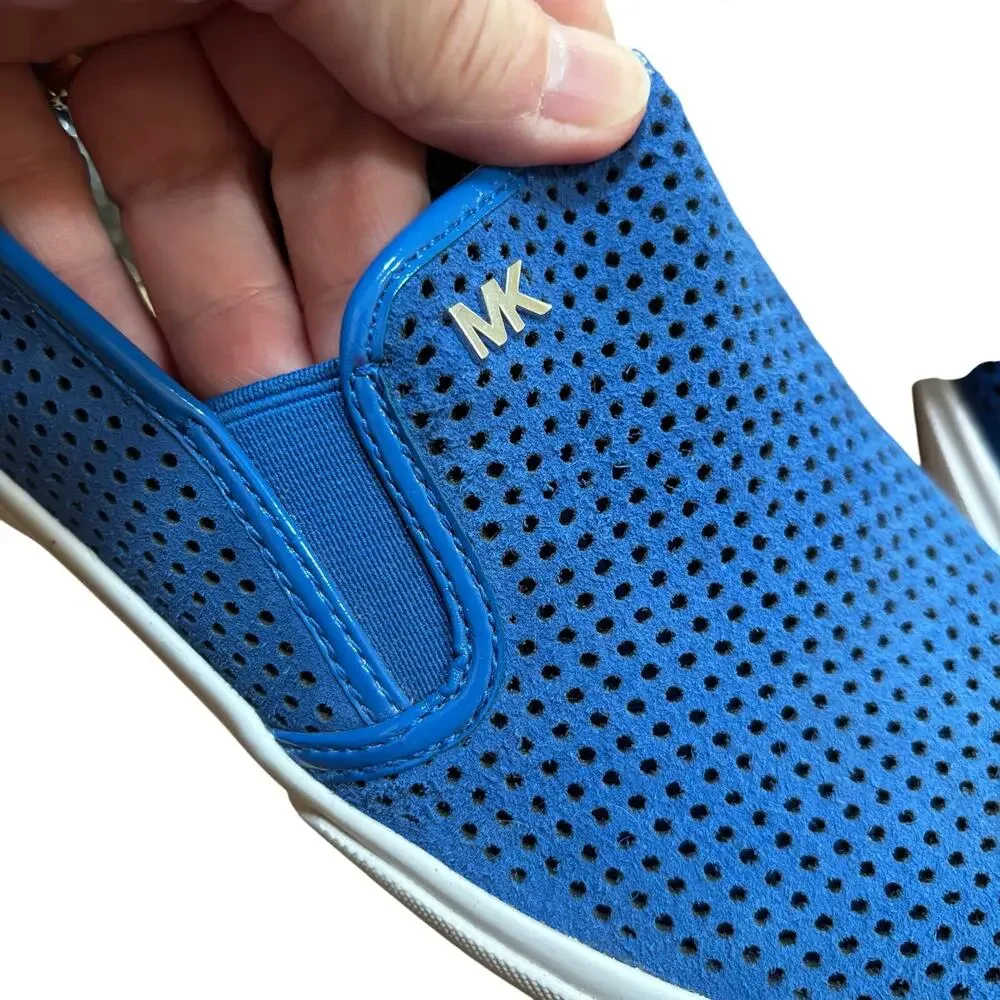 Michael Kors ladies US 7M slip on sneakers royal blue laser cut suede leather